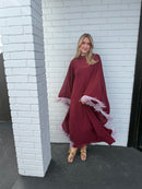 Feather Detailed Cape Maxi Dress