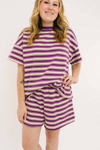 Women's Plum Stripe Slouchy Set