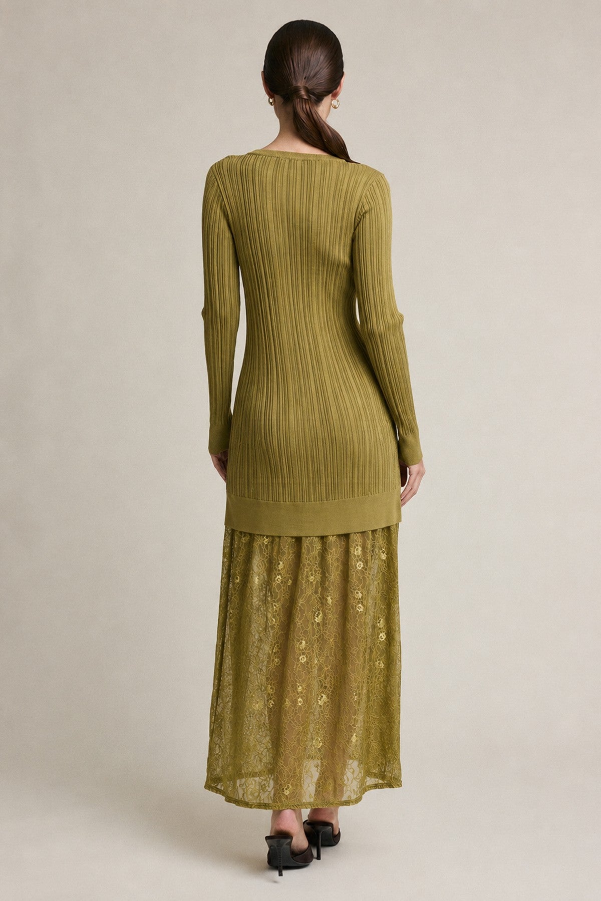 Rib Knit Lace Combo Maxi Dress