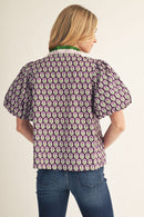 Contrast Ruffle Collar Floral Top