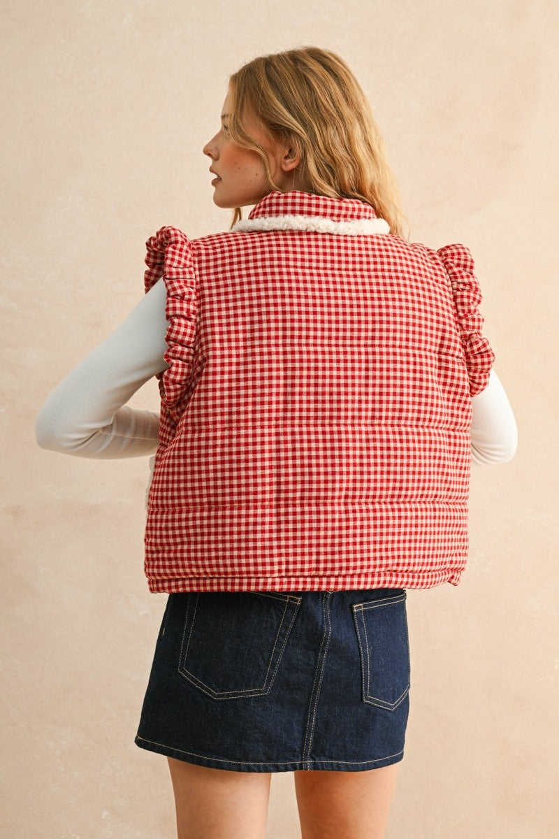Sherpa Heart Pocket Gingham Vest