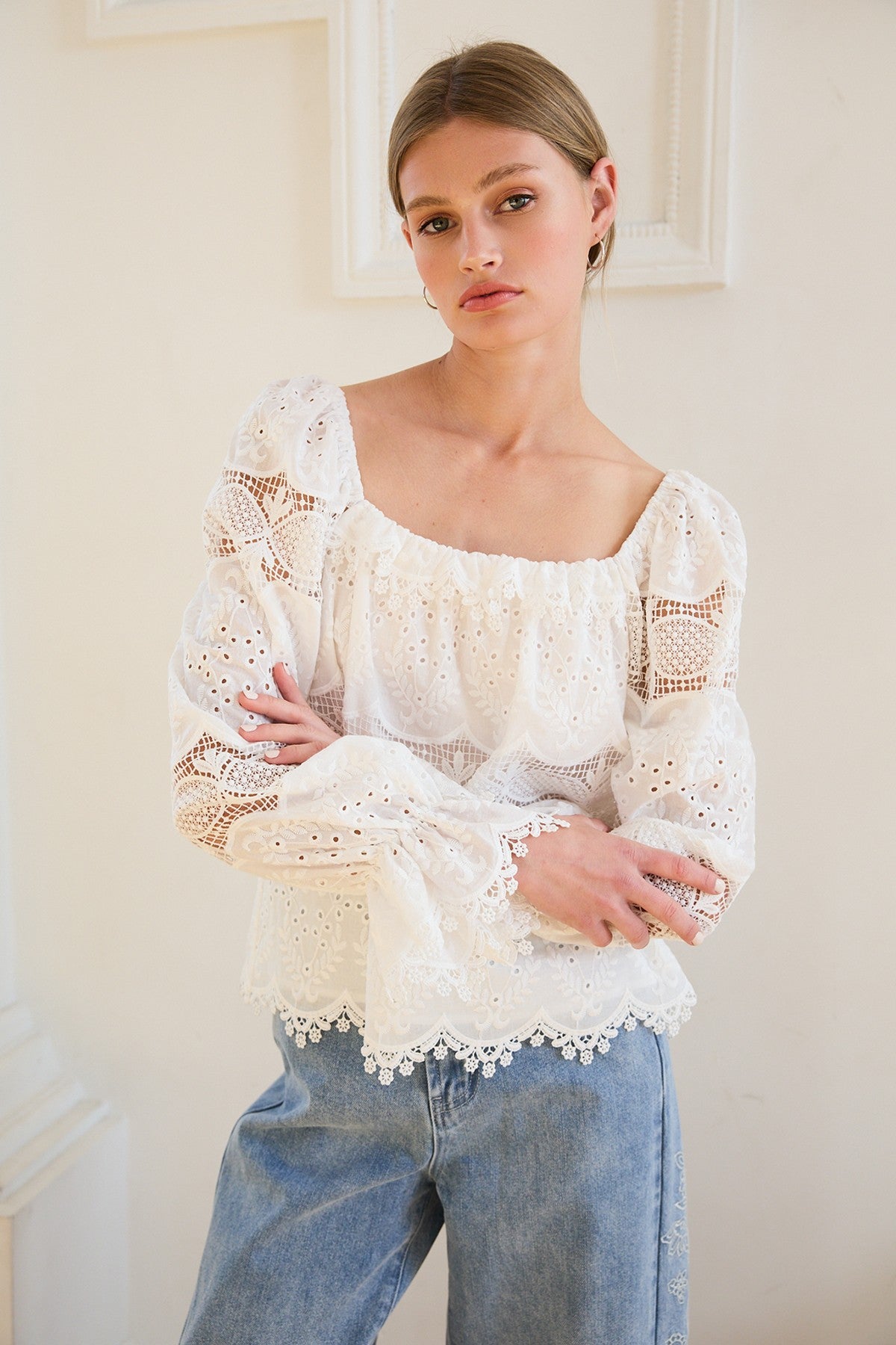 Lace Square Neck Blouse