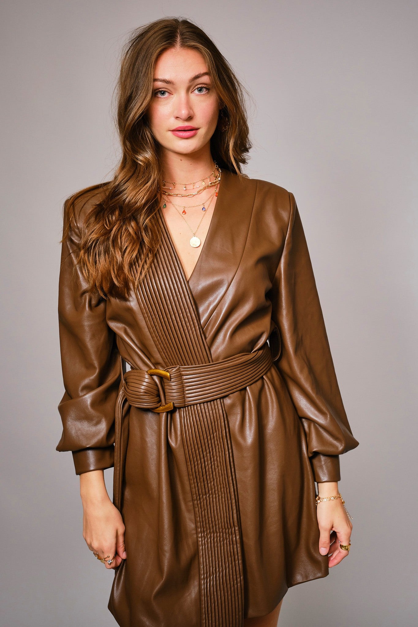 Faux Leather Belted Mini Dress