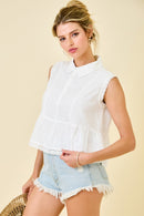 Swiss Dot Collared Blouse