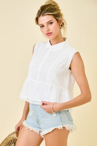 Swiss Dot Collared Blouse