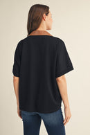 Faux Leather Accent Top