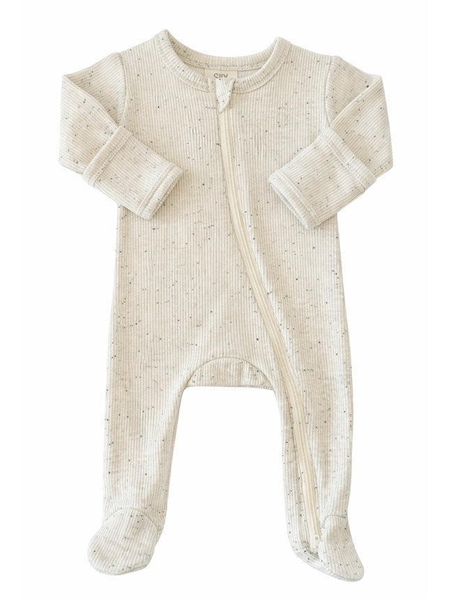 Cream Speckle Zipper Footie