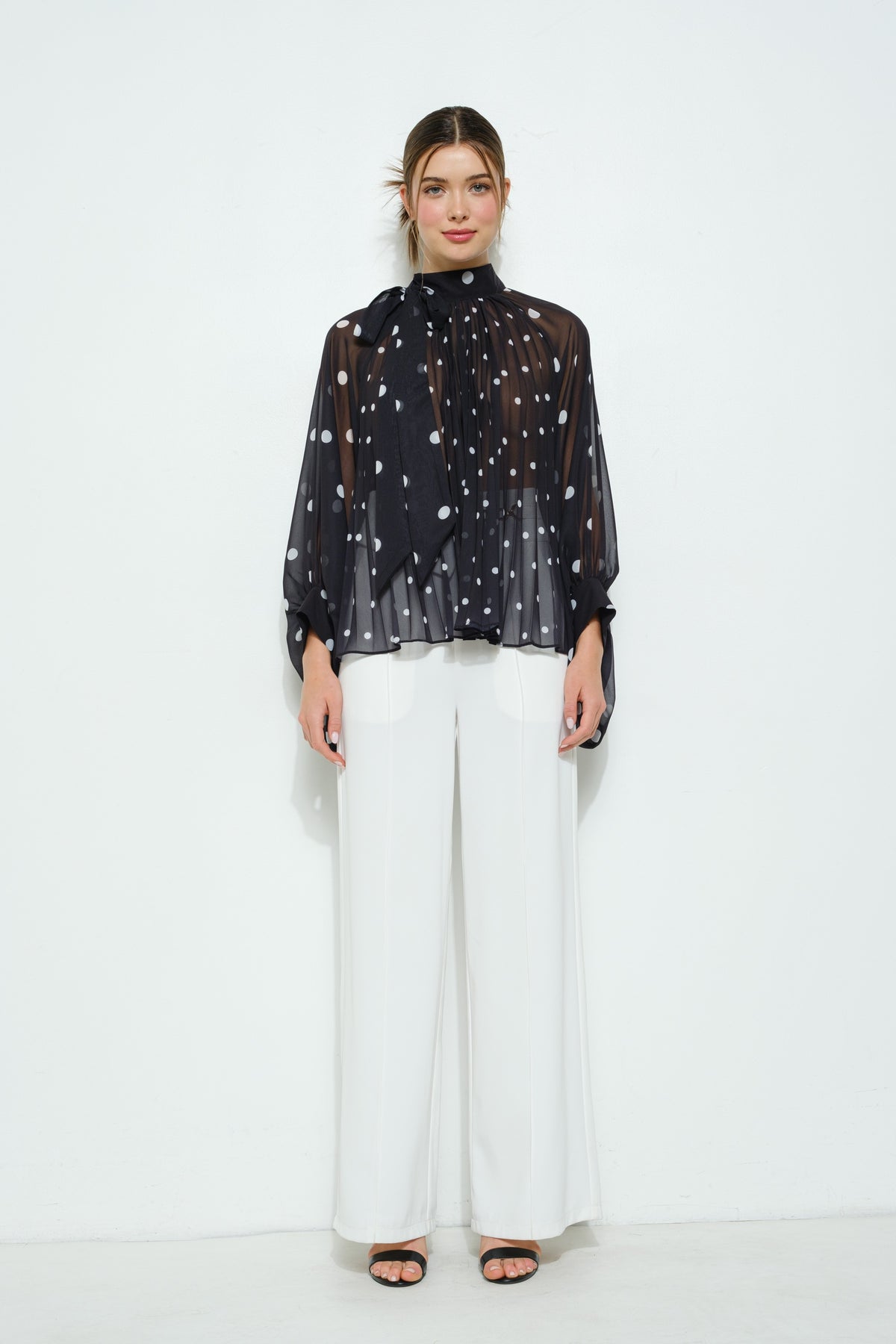 Pleated Polka Dot Blouse