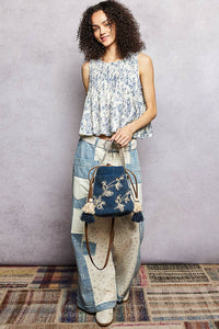 Butterfly Embroidered Textured Crossbody Bag