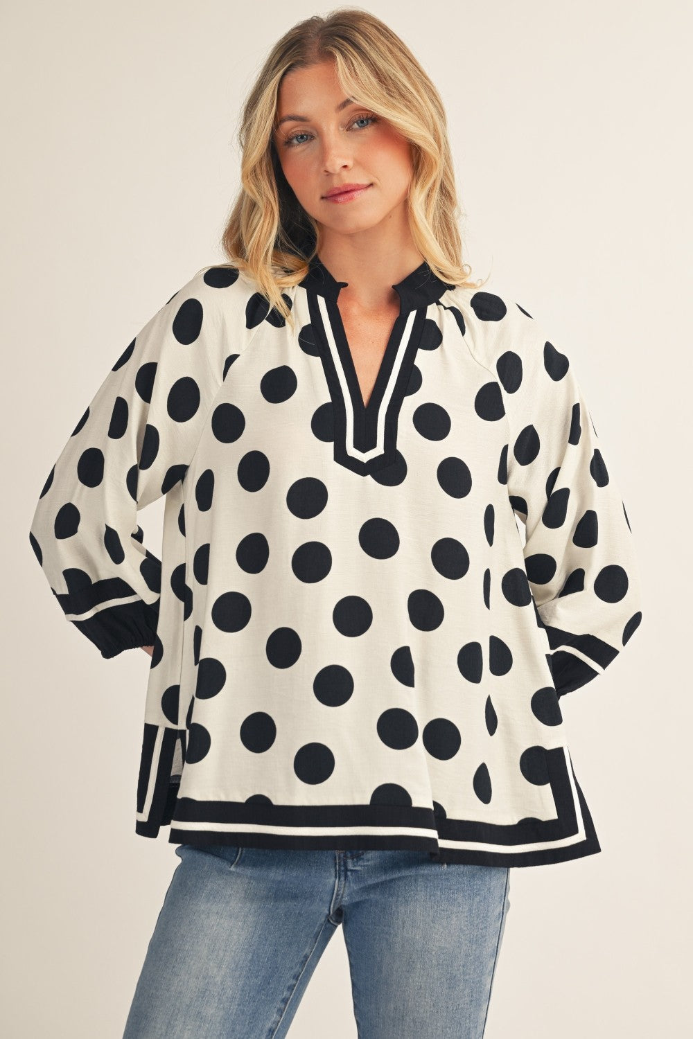 Side Slit Polka Dot Blouse