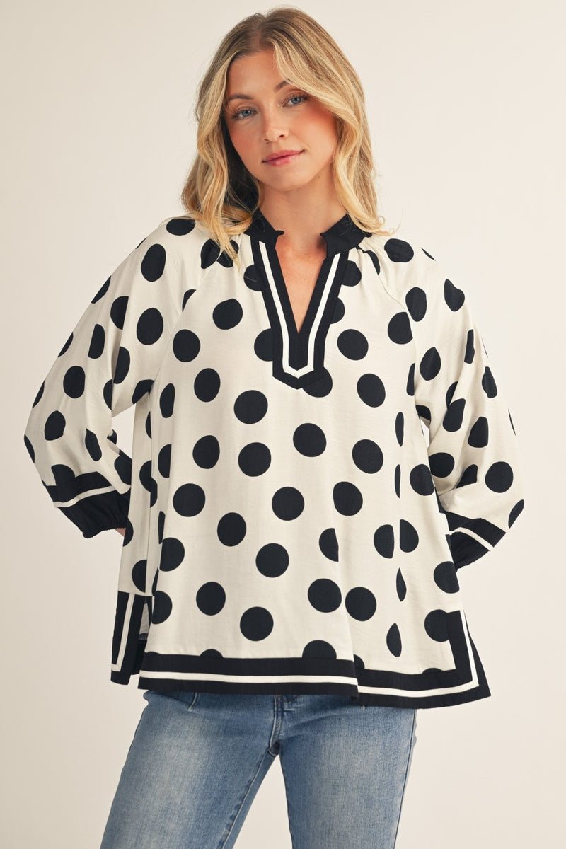 Side Slit Polka Dot Blouse