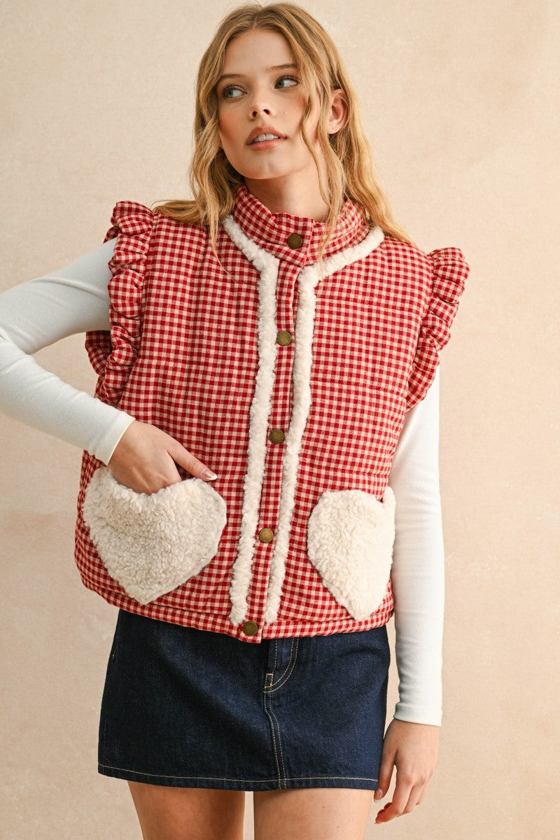 Sherpa Heart Pocket Gingham Vest