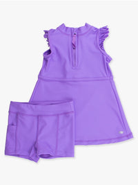 Purple Flutter Sleeve Active Dress & Bike Short Set