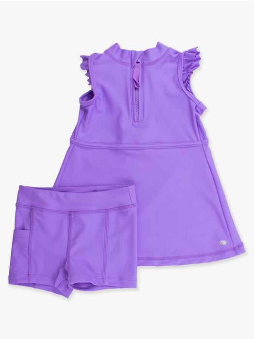 Purple Flutter Sleeve Active Dress & Bike Short Set
