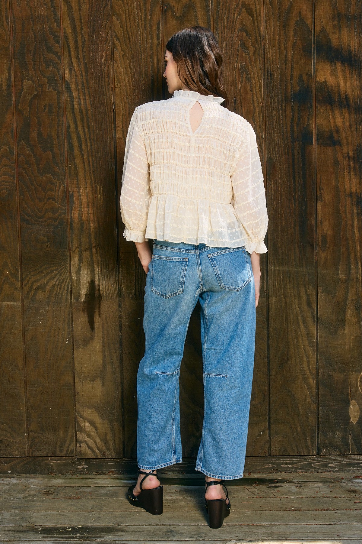 Smocked Long Sleeve Swiss Blouse