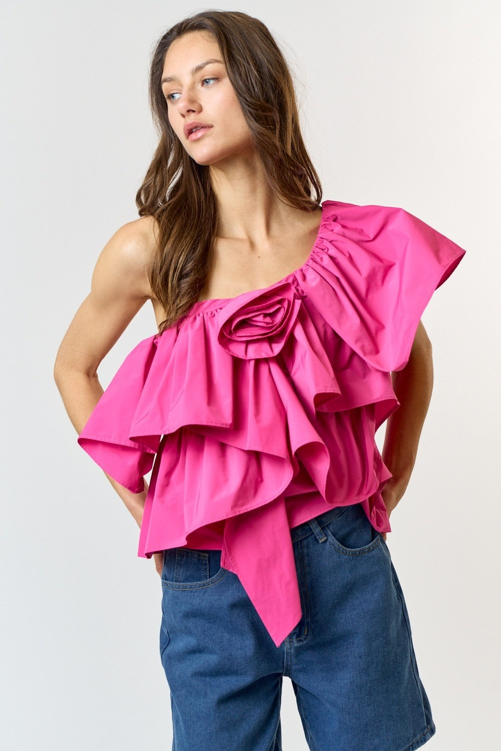 One Shoulder Ruffle Detail Top