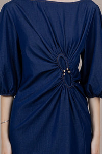 Boat Neck Denim Mini Dress