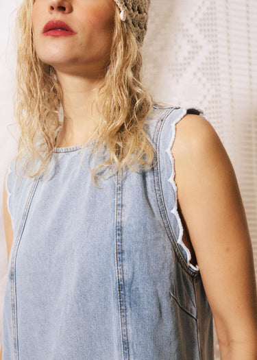 Scalloped Denim Mini Dress