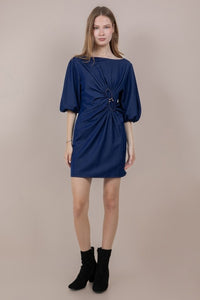 Boat Neck Denim Mini Dress