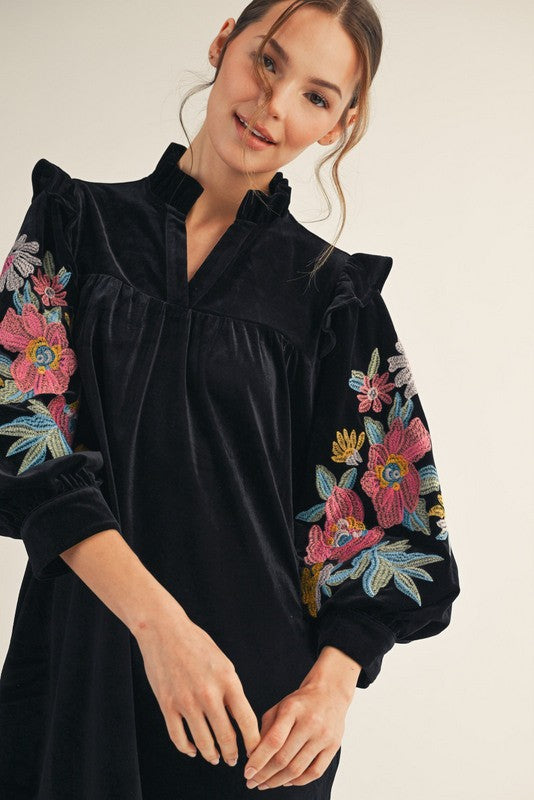 Velvet Embroidered Detail Dress
