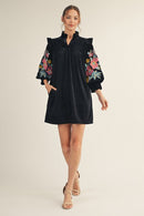 Velvet Embroidered Detail Dress