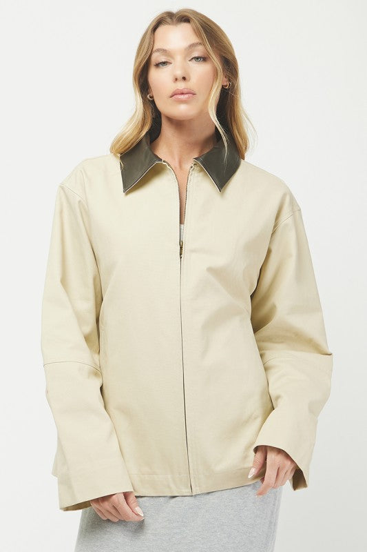 Leather Collar Barn Jacket