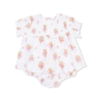 Teddy Bear Ballerina Smocked Ruffle Bubble Romper