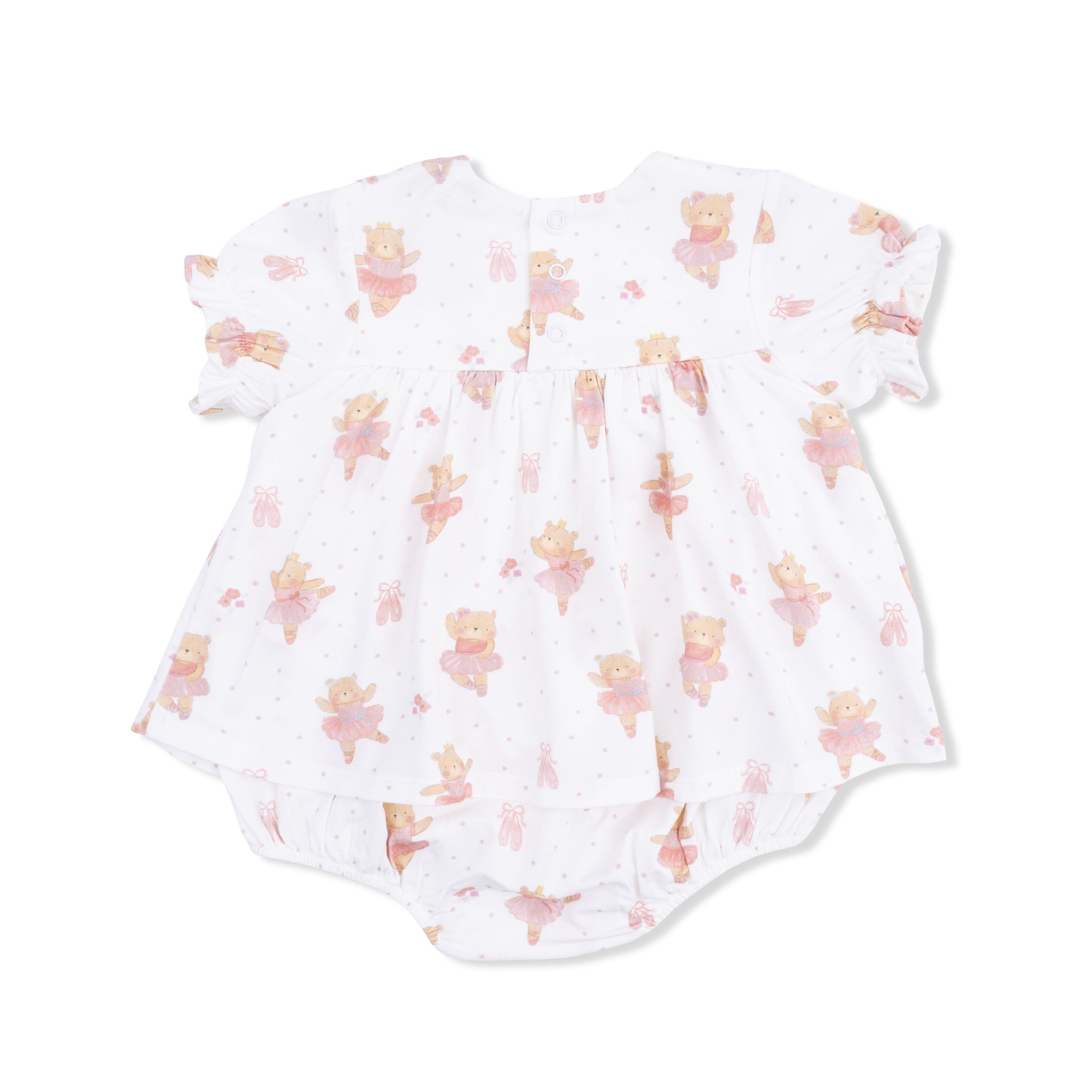 Teddy Bear Ballerina Smocked Ruffle Bubble Romper