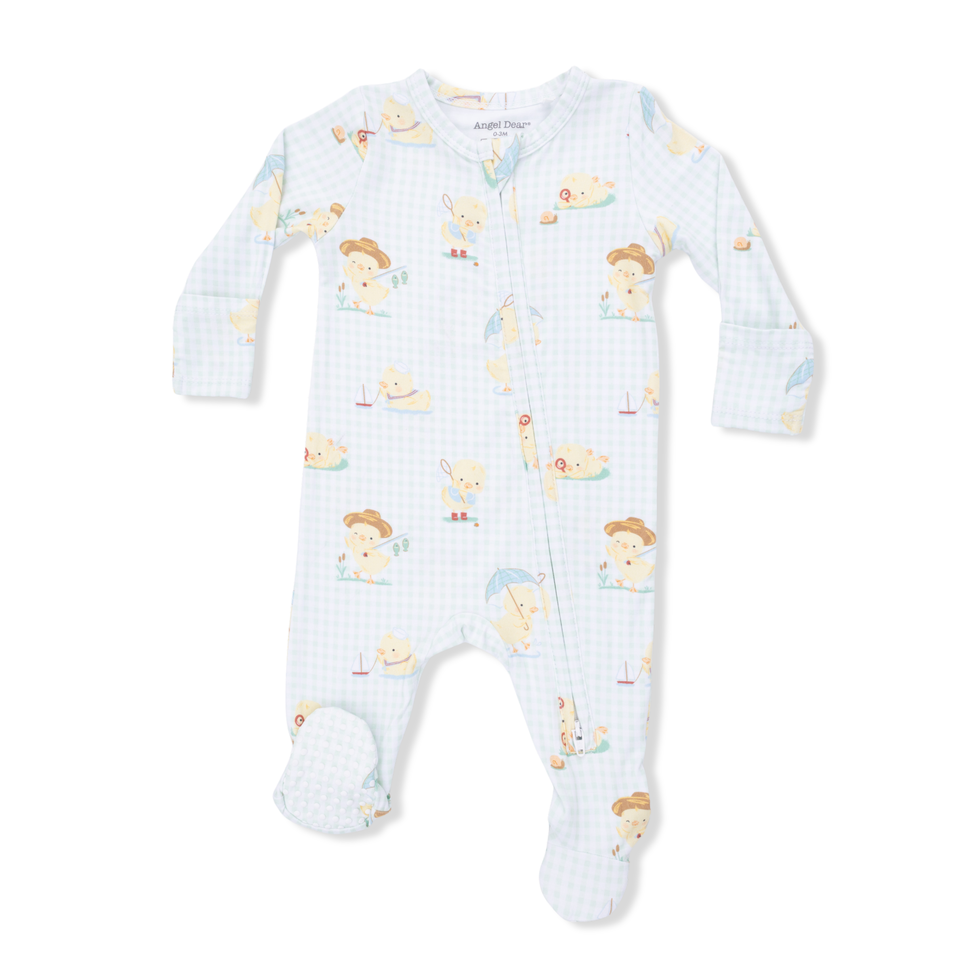 Green Vintage Spring Ducklings Zipper Footie