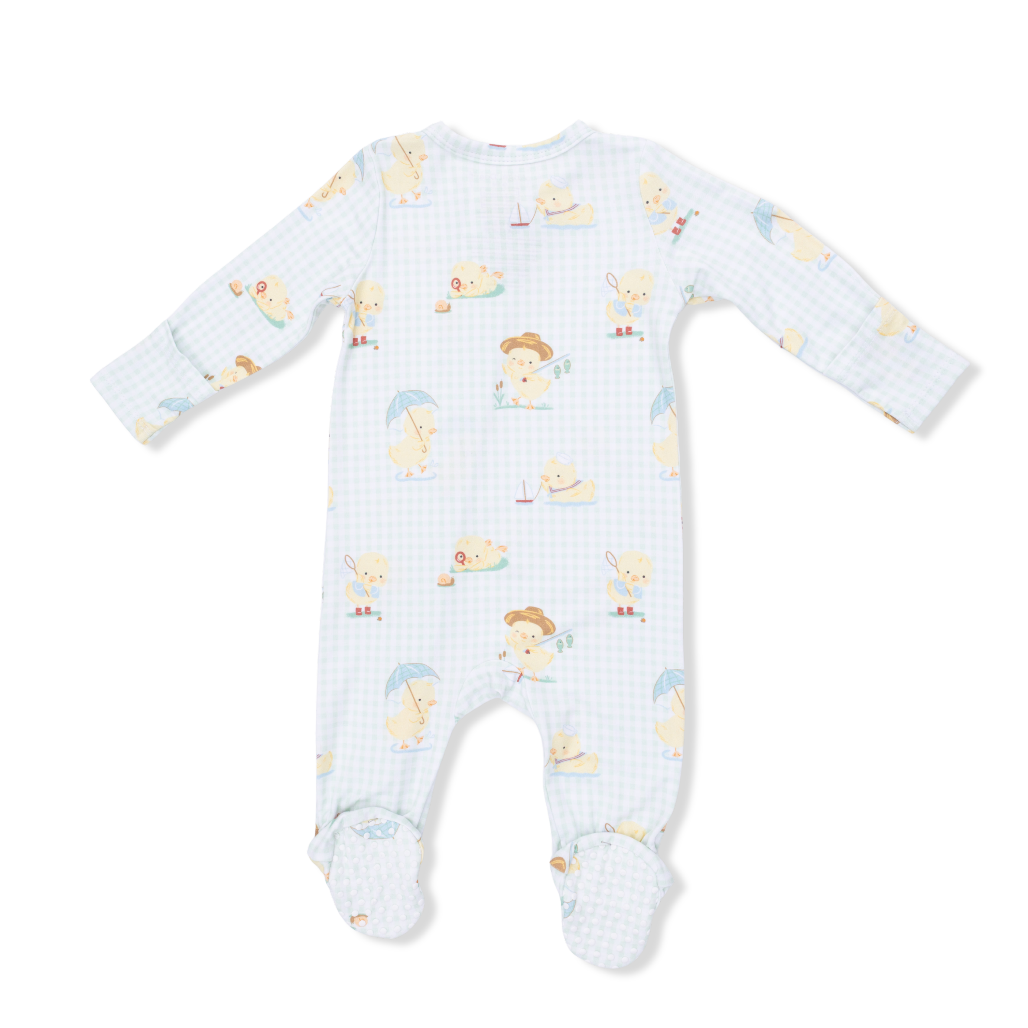 Green Vintage Spring Ducklings Zipper Footie