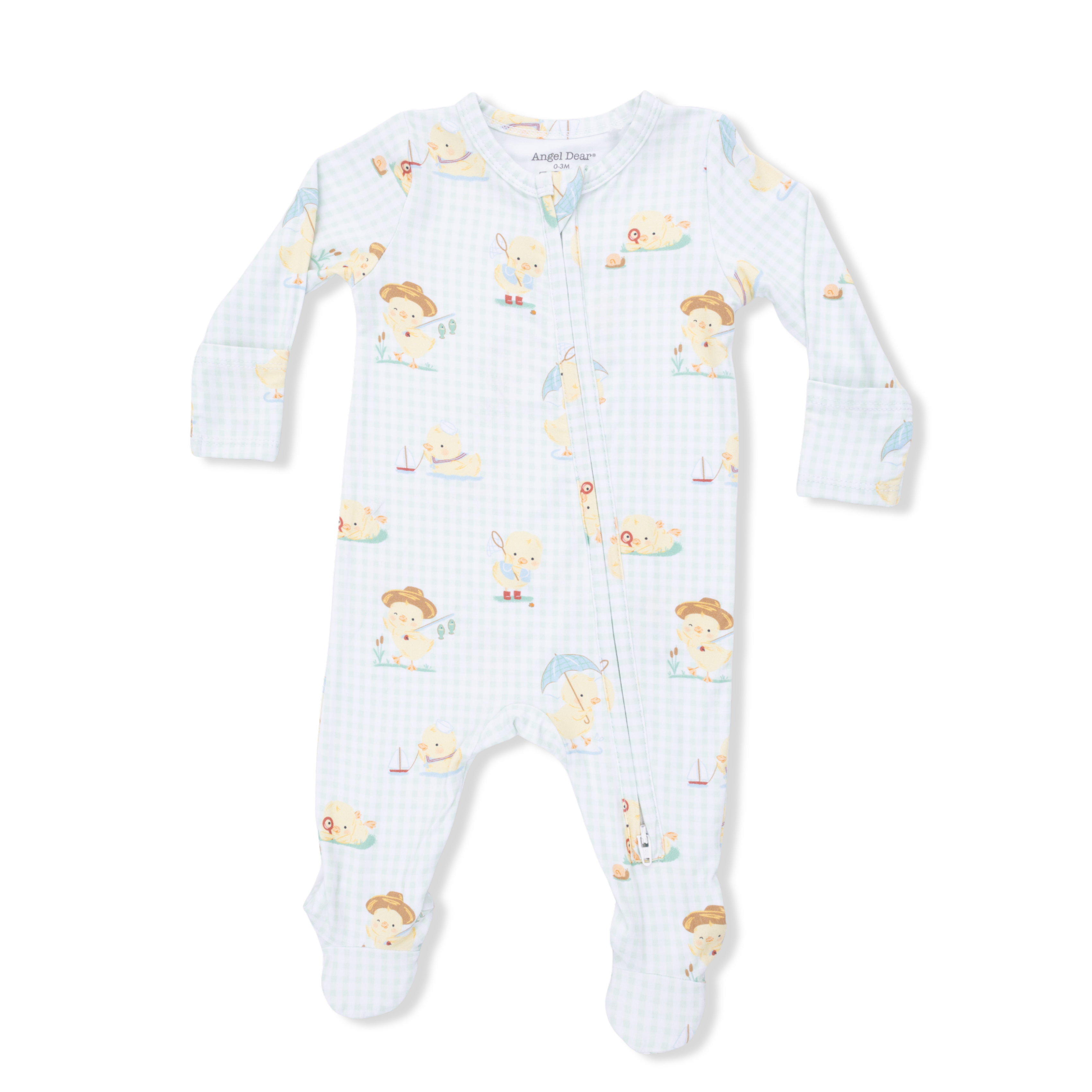 Green Vintage Spring Ducklings Zipper Footie