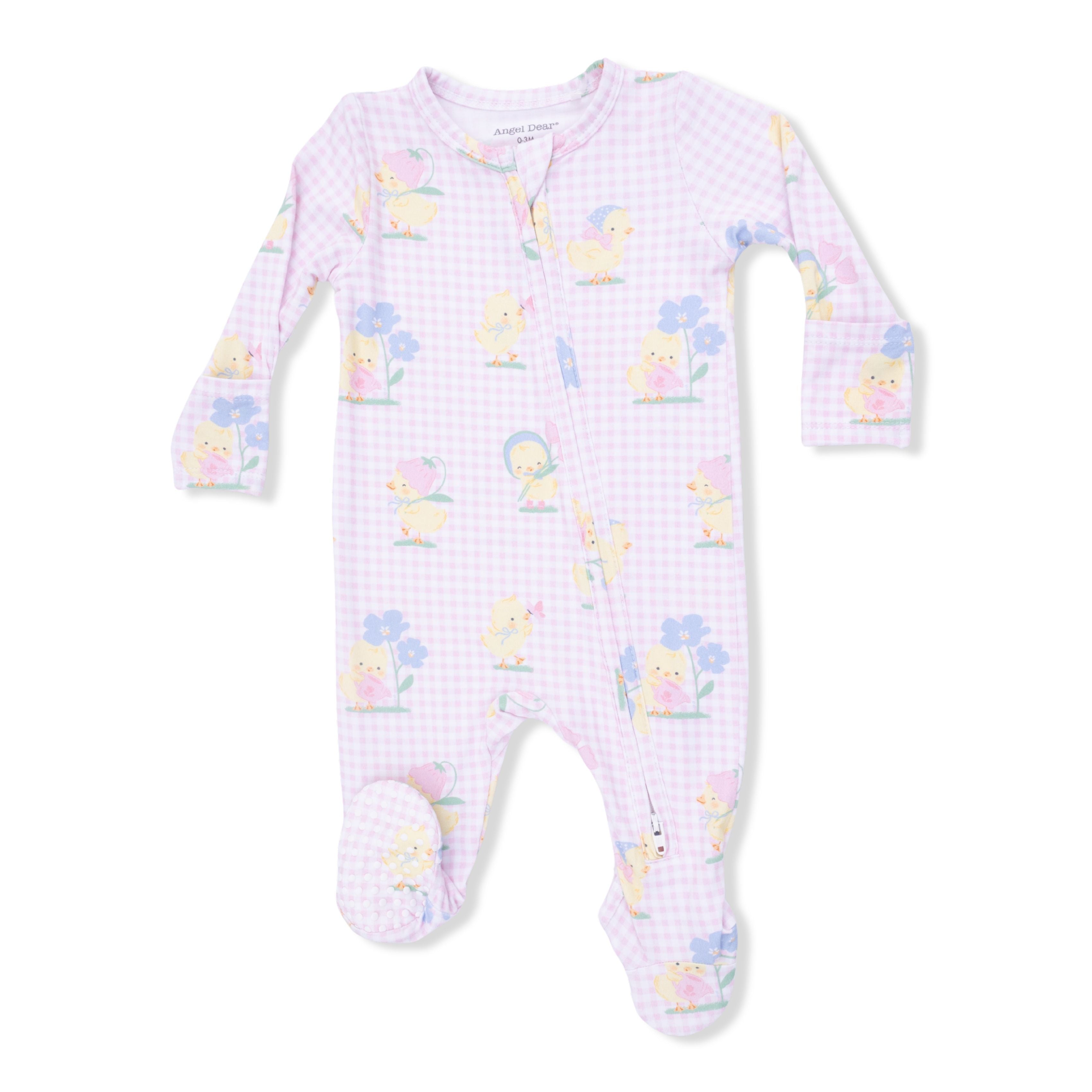 Pink Vintage Spring Duckling Zipper Footie