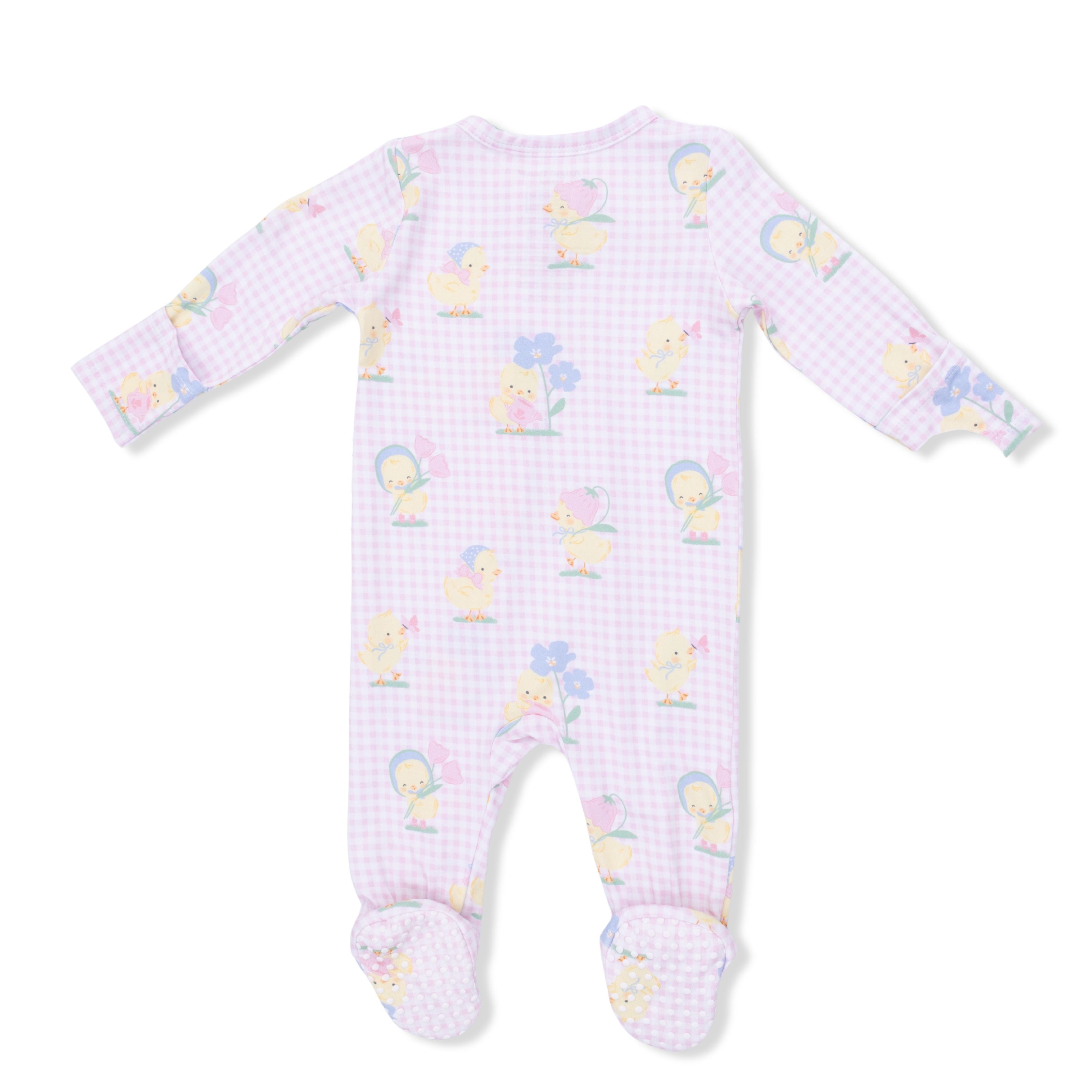 Pink Vintage Spring Duckling Zipper Footie