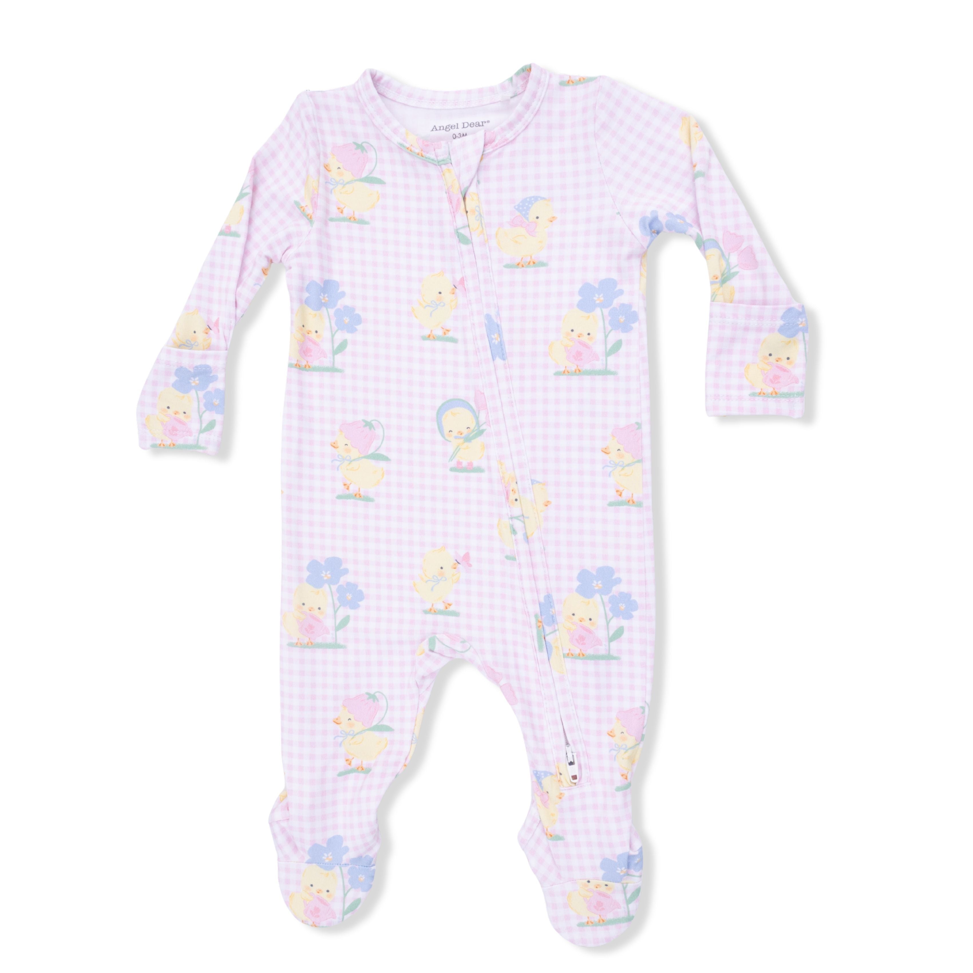 Pink Vintage Spring Duckling Zipper Footie