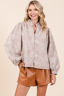 Paisley Embroidered Puff Sleeve Top
