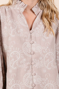 Paisley Embroidered Puff Sleeve Top
