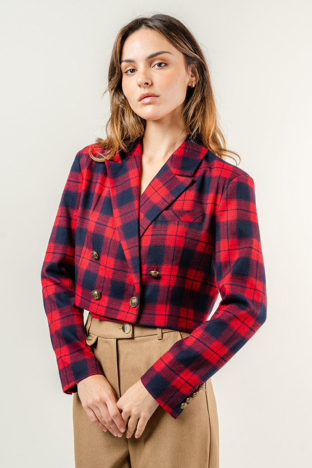 Plaid Cropped Blazer