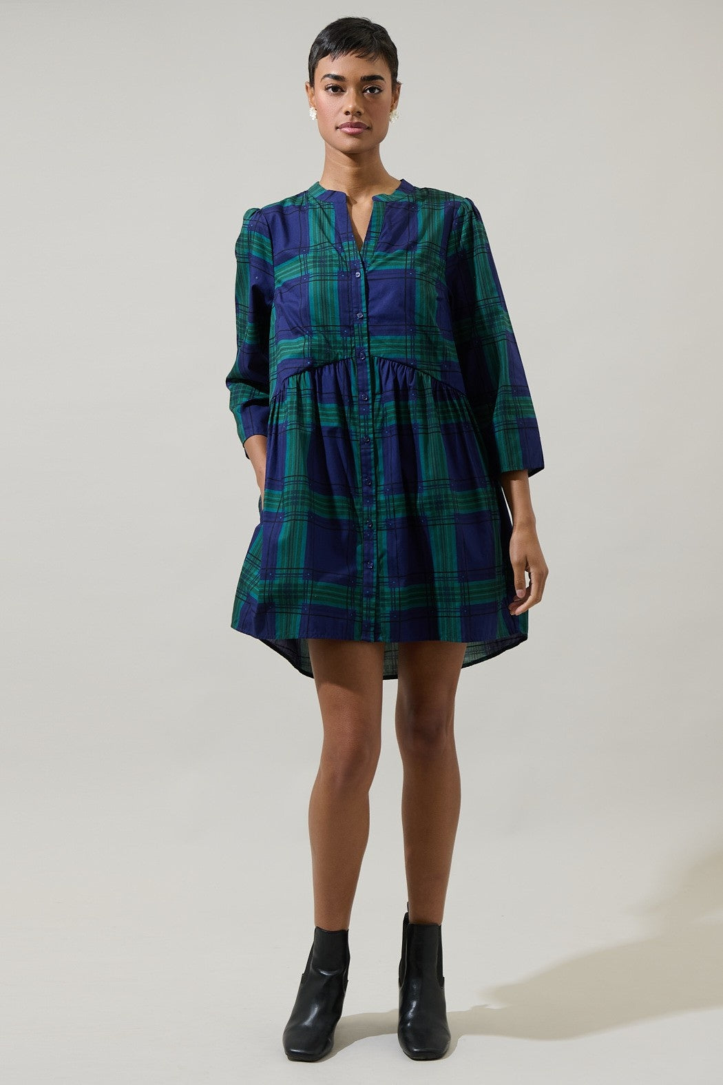Plaid Button Down Mini Dress