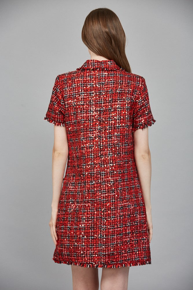 Sequin Embellished Tweed Dress