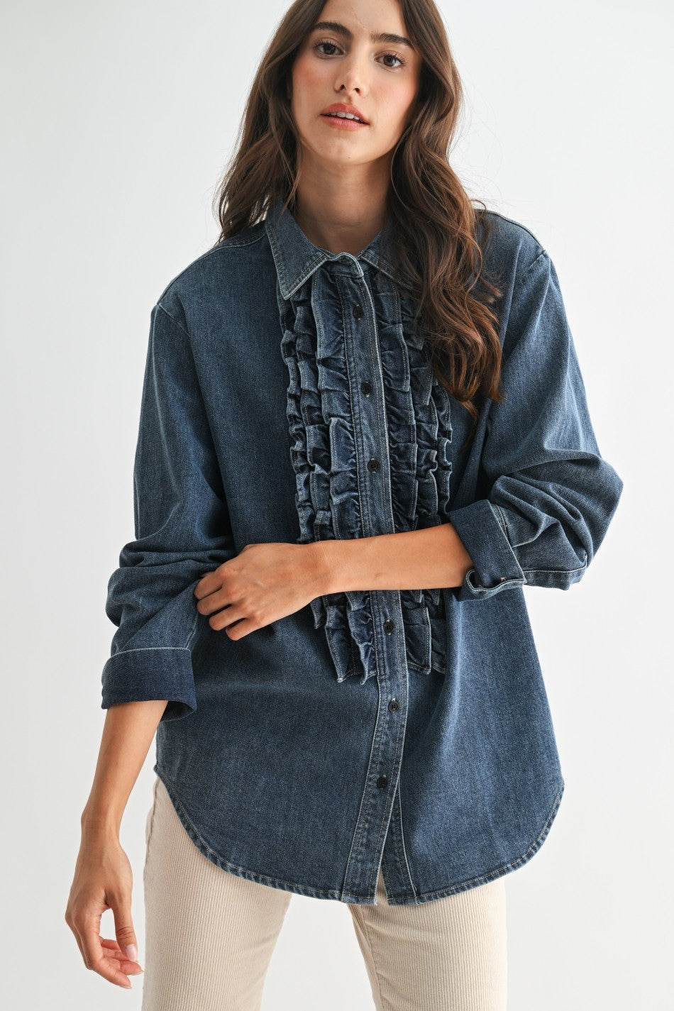 Ruffle Denim Blouse