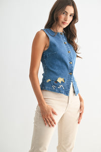 Horse Embroidered Denim Vest