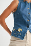 Horse Embroidered Denim Vest