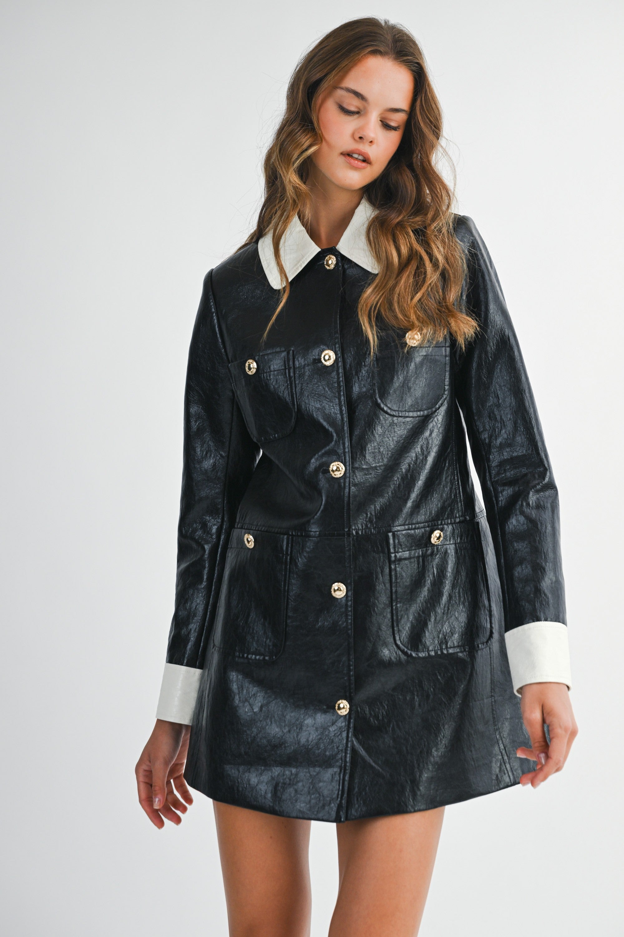 Leather Contrast Mini Dress