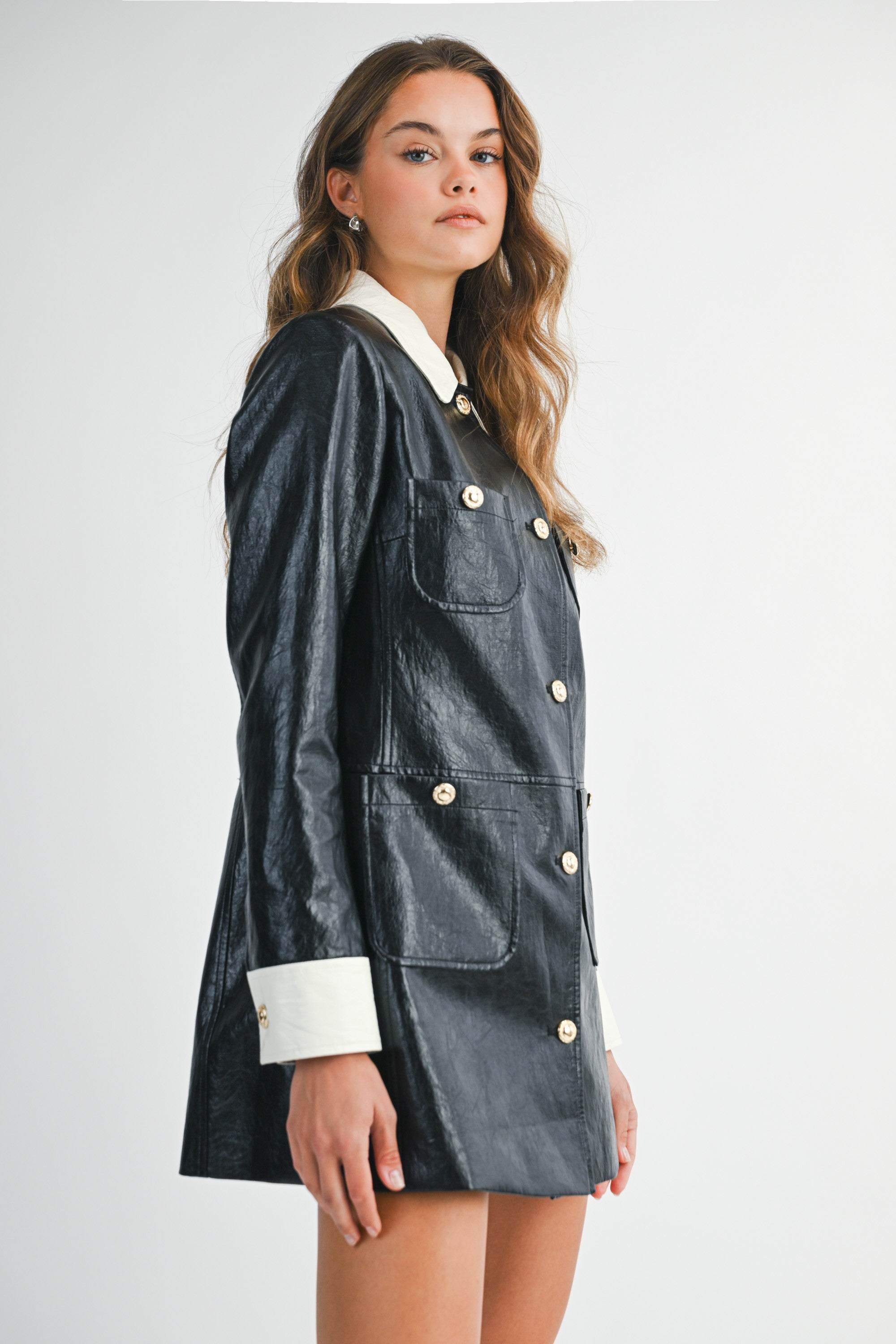 Leather Contrast Mini Dress