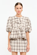 Plaid Front-Tie Top