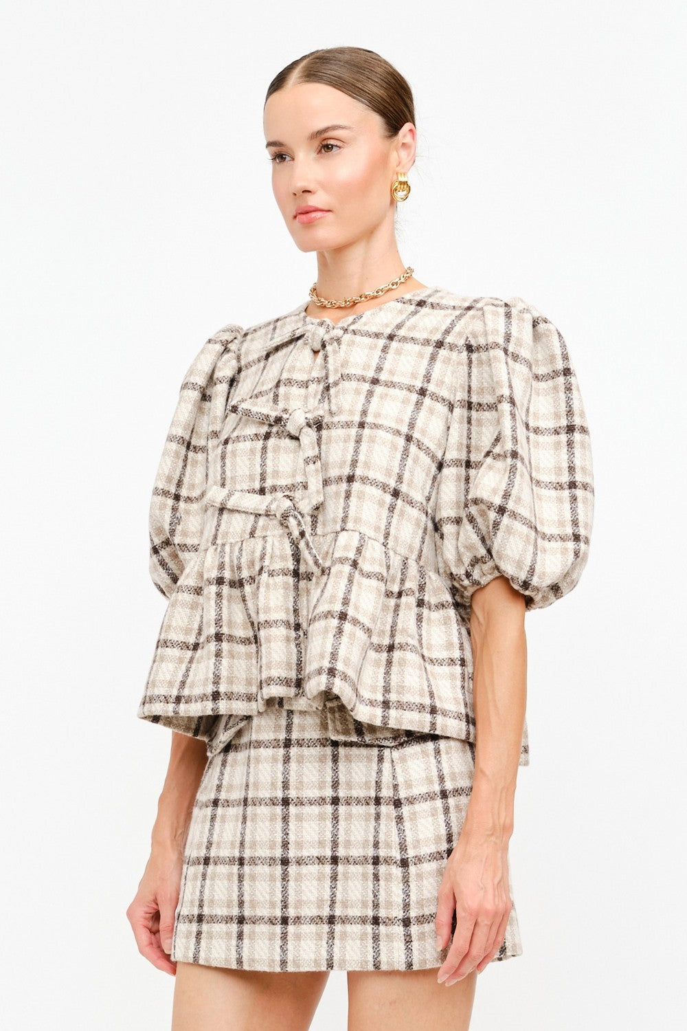 Plaid Front-Tie Top
