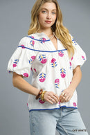 White Stamp Embroidered Blouse