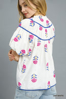 White Stamp Embroidered Blouse