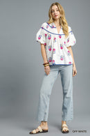 White Stamp Embroidered Blouse