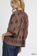 Embroidered 3/4 Sleeve Top